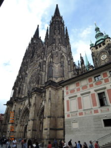 prague castle saint vitus cathedral exterior diagonally